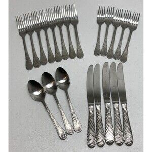 WALLACE Brooklyn ? Satin Hammered Stainless Flatware 21 Piece